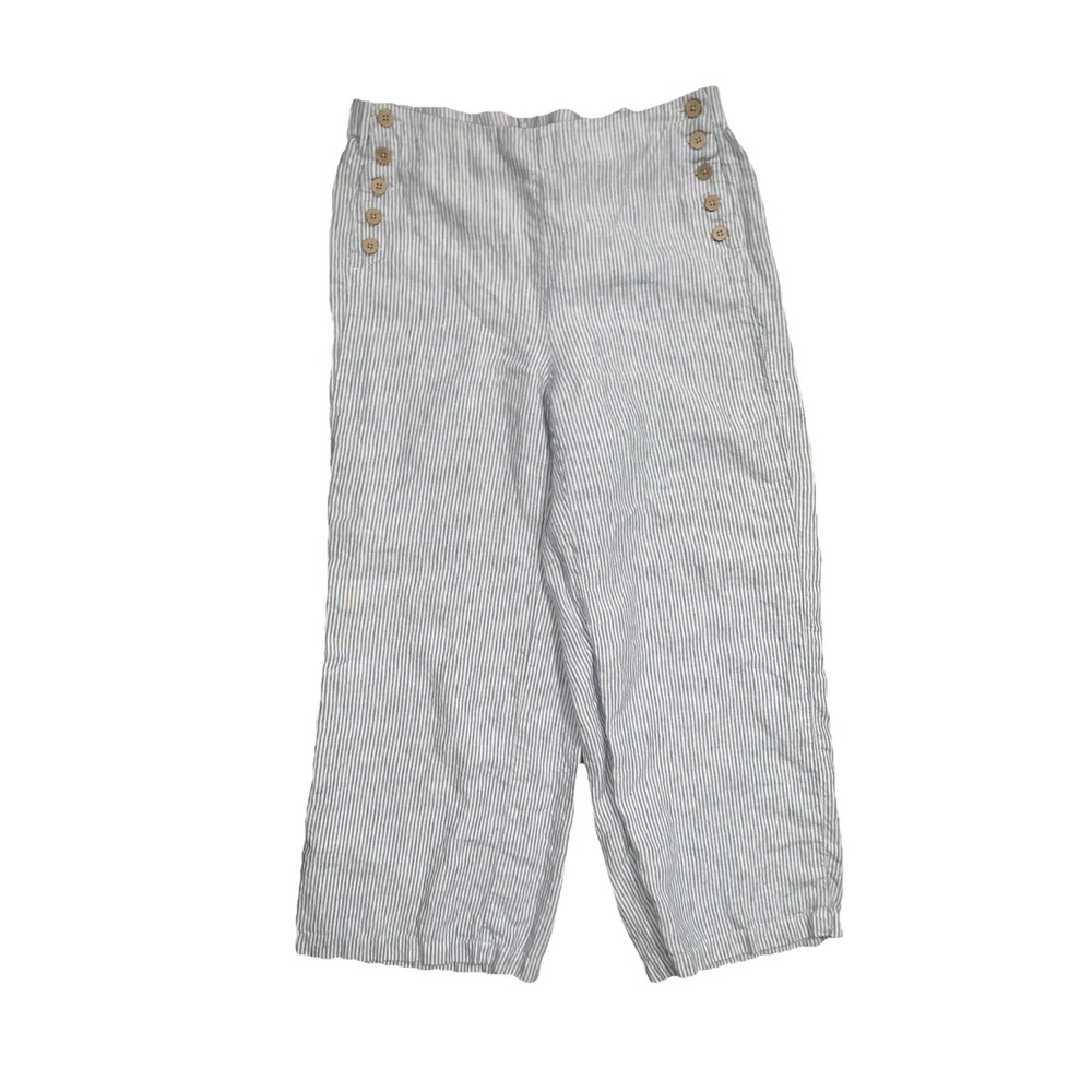 J Jill‎ Love 100% Linen Pants Sailor Small Blue White Wide Leg Striped Cropped